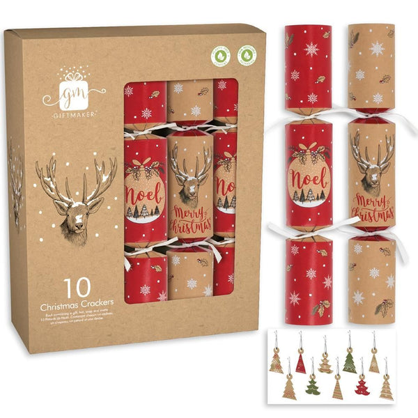 GIFTMAKER KRAFT CHRISTMAS CRACKERS - STAG / NOEL 8/PK. XALGS507