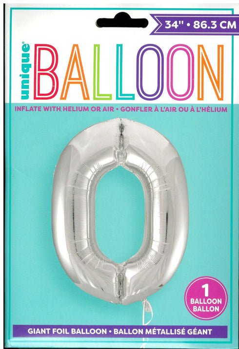 Silver Number Balloon - Unique Birthday Glitz 34" Foil Decor