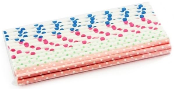 Polka Dot Paper Straws - Eco-Friendly 40 Pack Mix Colour AP8254