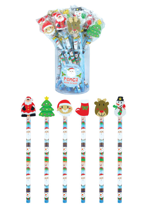 Christmas Pencil Pack - HENBRANDT Erasers, 24 Assorted W01304