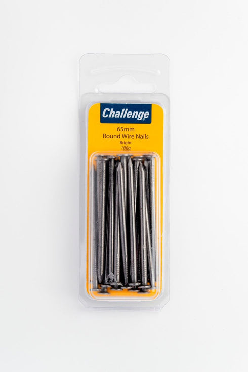 Round Wire Nails 65mm - Challenge Bright Finish, 100g Pack FS40456