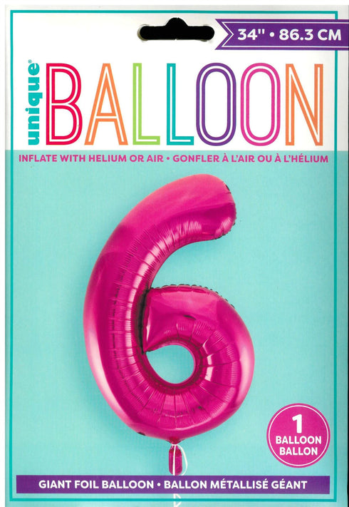Pink Number 6 Balloon - Perfect for 6th Birthday Celebrations
