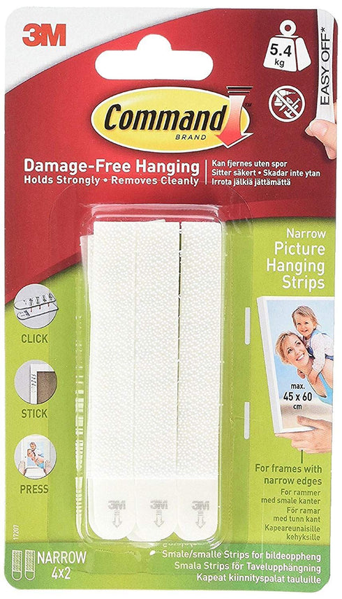 COMMAND NARROW PICTURE HANGING STRIPS 4 PAIRS. 4342 17207 322681