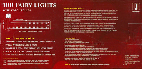 100 SHADLESS MULTI COLOUR FAIRY LIGHTS. BML75230