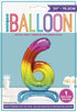 Giant Rainbow Number Balloon - 76cm Foil Number 6 Decoration