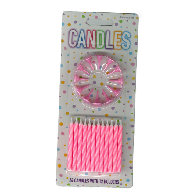 Pink Birthday Candles 24-Pack with Holders - HENBRANDT X50120