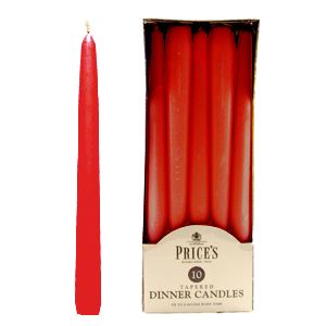 PRICES RED TAPERED DINNER CANDLE 7HRS 10/PK. CDD000616 328992