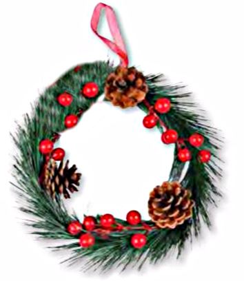 CHRISTMAS WREATH WITH BERRIES & CONES 20CM. XDDWTR