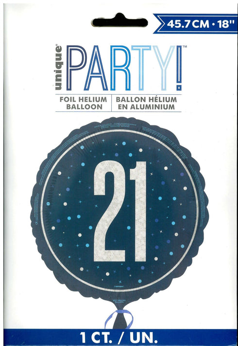 21st Birthday Balloon - Unique Glitz Blue Foil Decoration