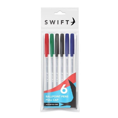 Assorted Ballpoint Pens - SWIFT PULL CAP 6 Pack | P3100