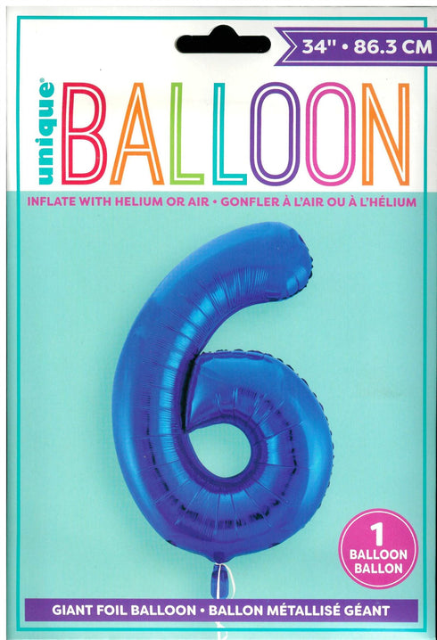 Blue Number 6 Balloon - Perfect for 6th Birthday Celebrations