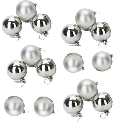 PACK OF 16 SILVER MAT SHINE CHRISTMAS BAUBLES. 152087