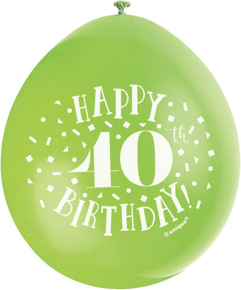 40th Birthday Balloons - Multicolour Latex Pack | UNI56050