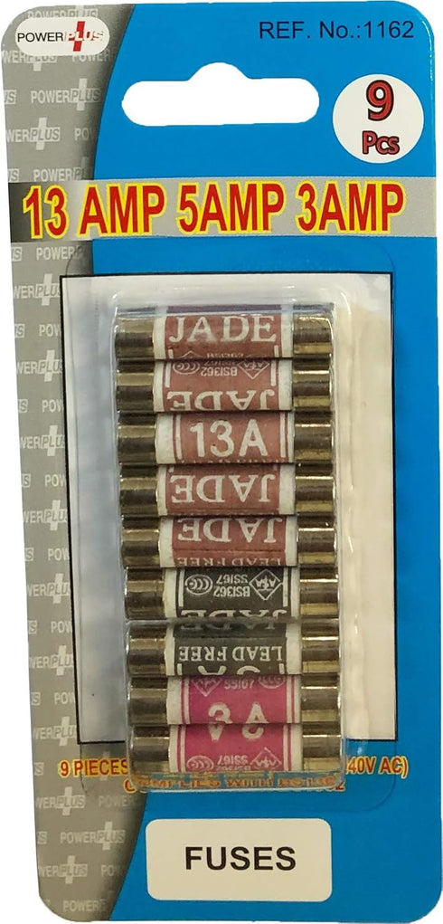 9 P/K MIXED FUSES- 5X13 AMP 2X 3 AMP AND 2X5 AMP. PP1162