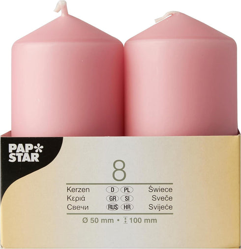 PACK OF 8 PINK PILLAR CANDLES 50 X 100 MM. PS17982