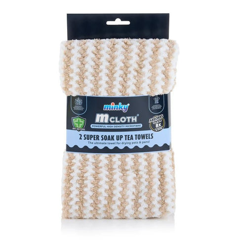 MINKY M CLOTH SUPER SOAK UP TEA TOWELS 2 P/K - BEIGE. TE78300108
