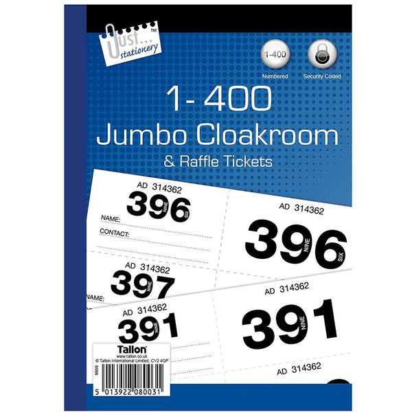 Jumbo Raffle Tickets - 400 Cloakroom Raffle Tickets 8003