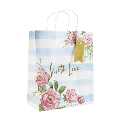 EUROWRAP FLORAL STRIPE LARGE GIFT BAG APX 27 X 33 X 14 CM. 31430-2C