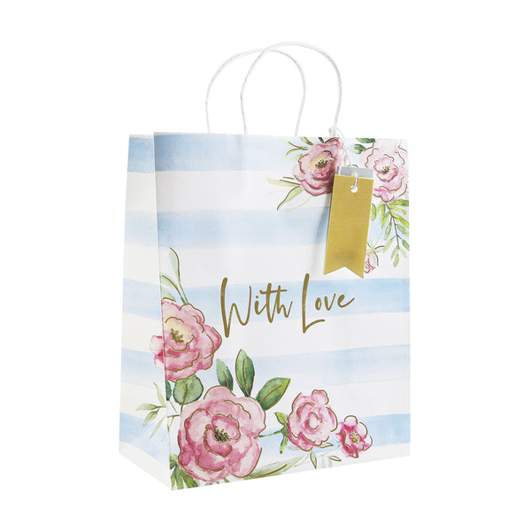 EUROWRAP FLORAL STRIPE LARGE GIFT BAG APX 27 X 33 X 14 CM. 31430-2C