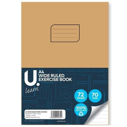 U LEARN A4 WIDE RULED EXERCISE BOOK 70GSM 36 SHEETS. P1046
