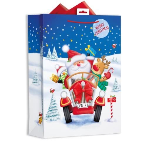 GIFT MAKER CHRISTMAS LARGE GIFT BAG - SANTA & FRIENDS IN CAR. XALGB02L