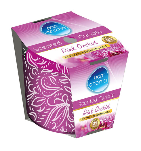 PAN AROMA SCENTED PRINTED GLASS CANDLE - PINK ORCHID. PAN0680