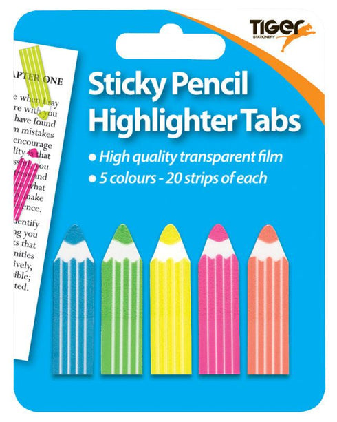Neon Highlighter Tabs - TIGER 100 Sticky Pencil Highlight Tabs T301469