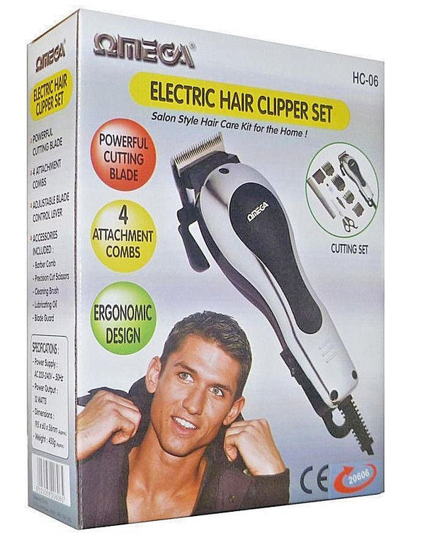 Electric Hair Clipper Set - OMEGA 20606 with 4 Attachments