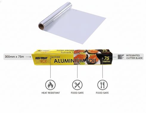 ALU WRAP LARGE EXTRA STRONG CATERING KITCHEN FOIL 300MM X 75M. 10666-FX12
