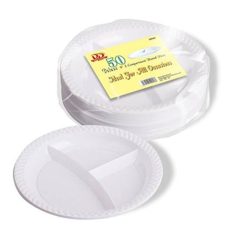 Round Plastic Plates - Deluxe 9 Inch with 3 Compartments DD9693