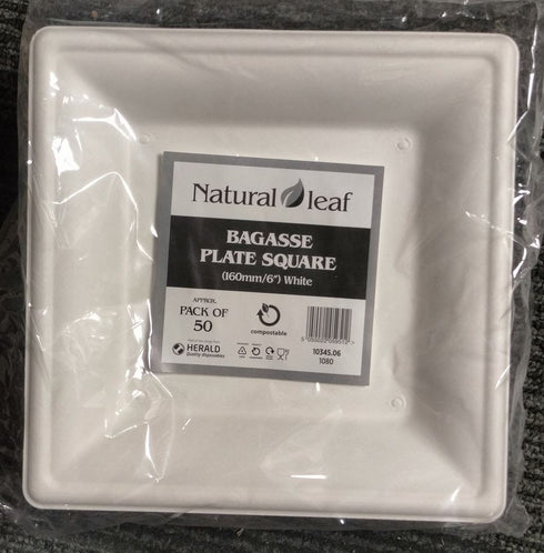 Biodegradable Square Plates - Eco-Friendly 6" Bagasse 50/Pack