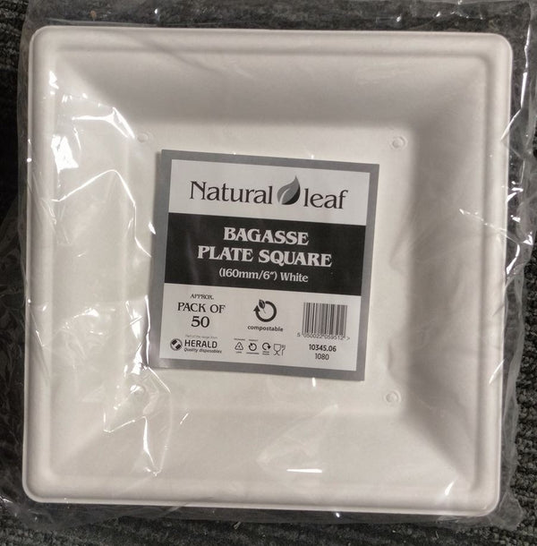 Biodegradable Square Plates - Eco-Friendly 6" Bagasse 50/Pack