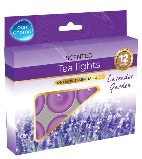 PAN AROMA SCENTED TEA LIGHTS CANDLE 12/PK - LAVENDER GARDEN. PAN0627