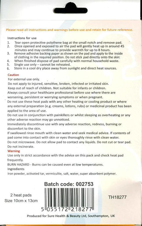 SURE THERMAL SELF HEATING HEAT PADS 2/PK. TH18277