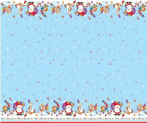 CHRISTMAS PLASTIC TABLECOVER CUTE SANTA & SNOWMAN 120CM X 180CM. KCBT