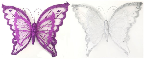 SILVER / PURPLE LAYER ORGANZA BUTTERFLY CLIP. PM551129