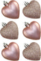 GLITTER / MATT HEART SHAPE CHRISTMAS TREE BAUBLES 50MM 6/PK - PEACH. DP57476