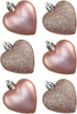 GLITTER / MATT HEART SHAPE CHRISTMAS TREE BAUBLES 50MM 6/PK - PEACH. DP57476