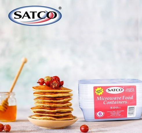 SATCO MICROWAVE PLASTIC CONTAINERS WITH LIDS 500ML 6/PK. SATCO036