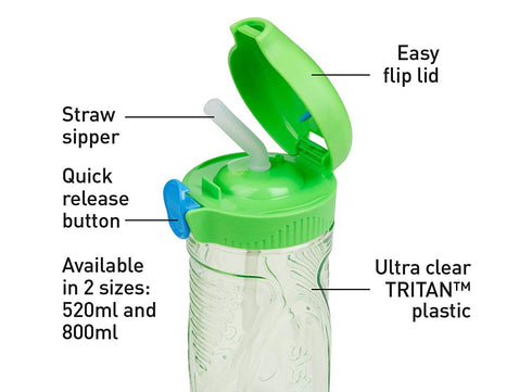SISTEMA QUICK FLIP TRITAN BOTTLE ASSORTED COLOURS 520 ML. SIS620