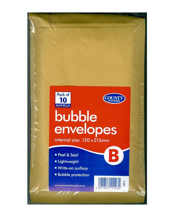 COUNTY GOLD BUBBLE ENVELOPES B 120MM X 215MM 10/PK. C482