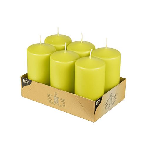 PACK OF 6 GREEN PILLAR CANDLE 60 X 115MM. PS10584