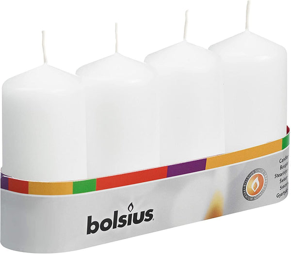 BOLSIUS PILLAR CANDLE WHITE 100MM X 48MM 4/PK. 103613306802