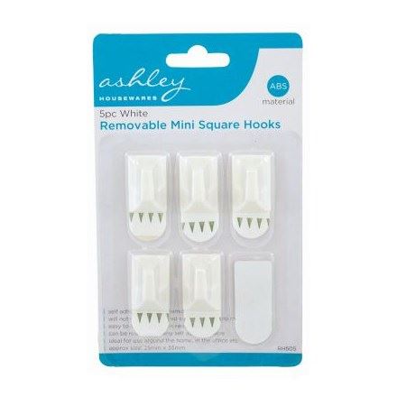 Removable Square Hooks - Ashley White Mini 5/Pack RH505