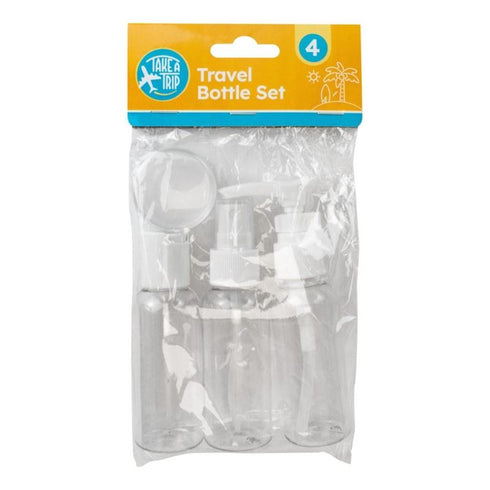 TAKE A TRIP ASSORTED TRANSPERENT TRAVEL BOTTLE SET 4/PK. OL323569CLIP