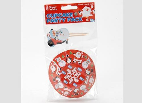 CHRISTMAS PARTY 48 CUPCAKE CASES ~ TOPPERS KIT - CUTE SANTA SNOWMAN BAUBLES XMAS DESIGN TOPPERS. 551802