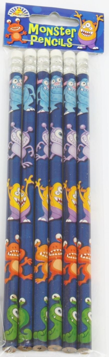 MONSTER ALIEN THEME PENCILS WITH ERASER - 1 PACK. 150166