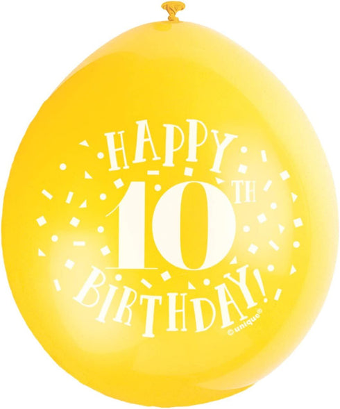 10th Birthday Balloons - Multicolour Pack of 10 | UNI56044
