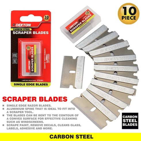 DEKTON 10 PCS CARBON STEEL RAZOR SCRAPER BLADE. DT85964