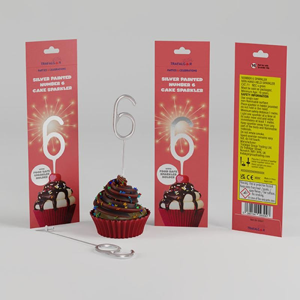 Cake Sparkler Number 6 - Trafalgar Silver Painted CR-93047